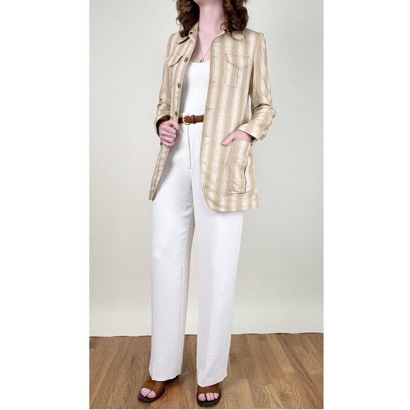 Vintage French Silk Striped Coastal Preppy Euro Girl Old Money Quiet Luxury 70s - Picture 6 of 11